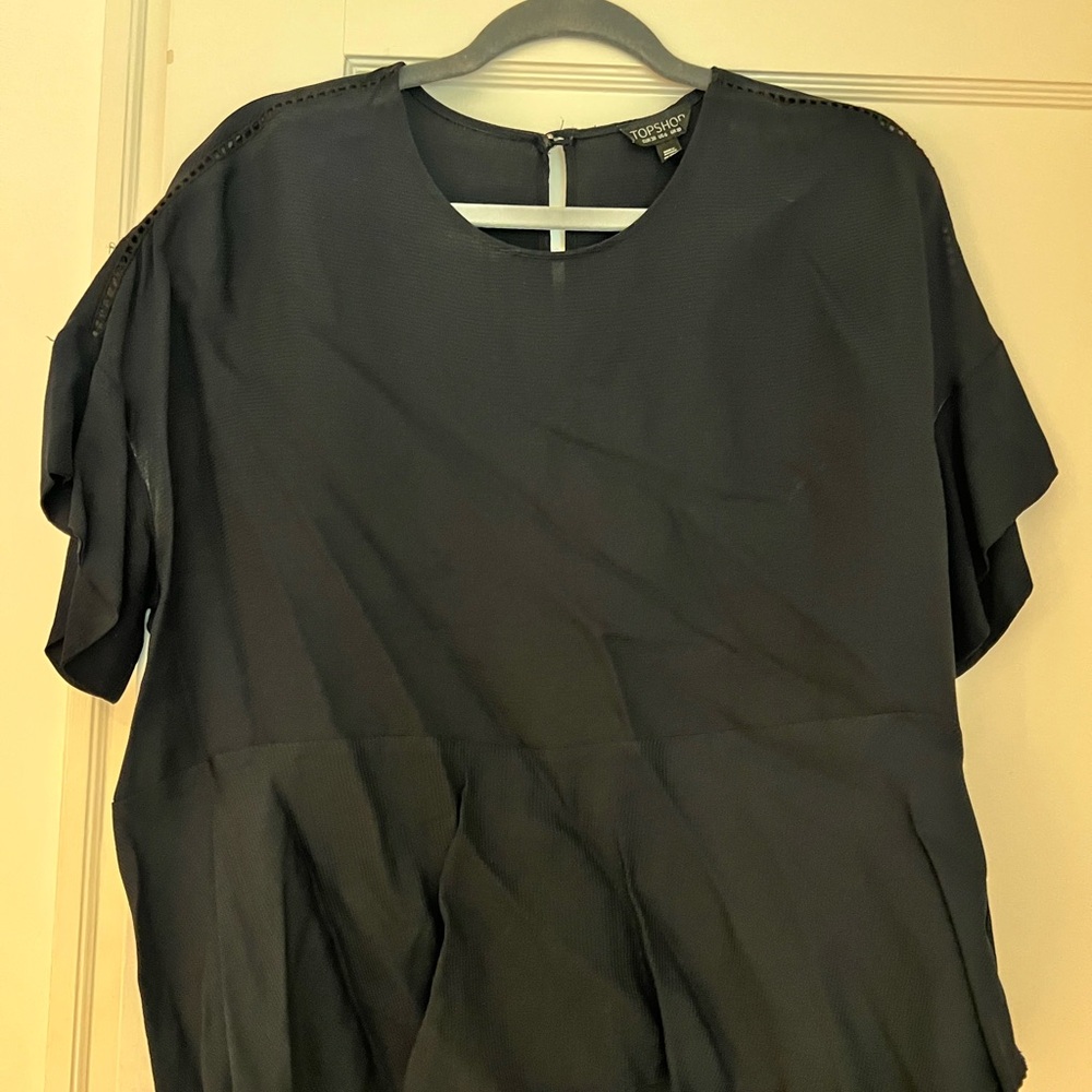 Topshop Black Boxy Short Sleeve Blouse